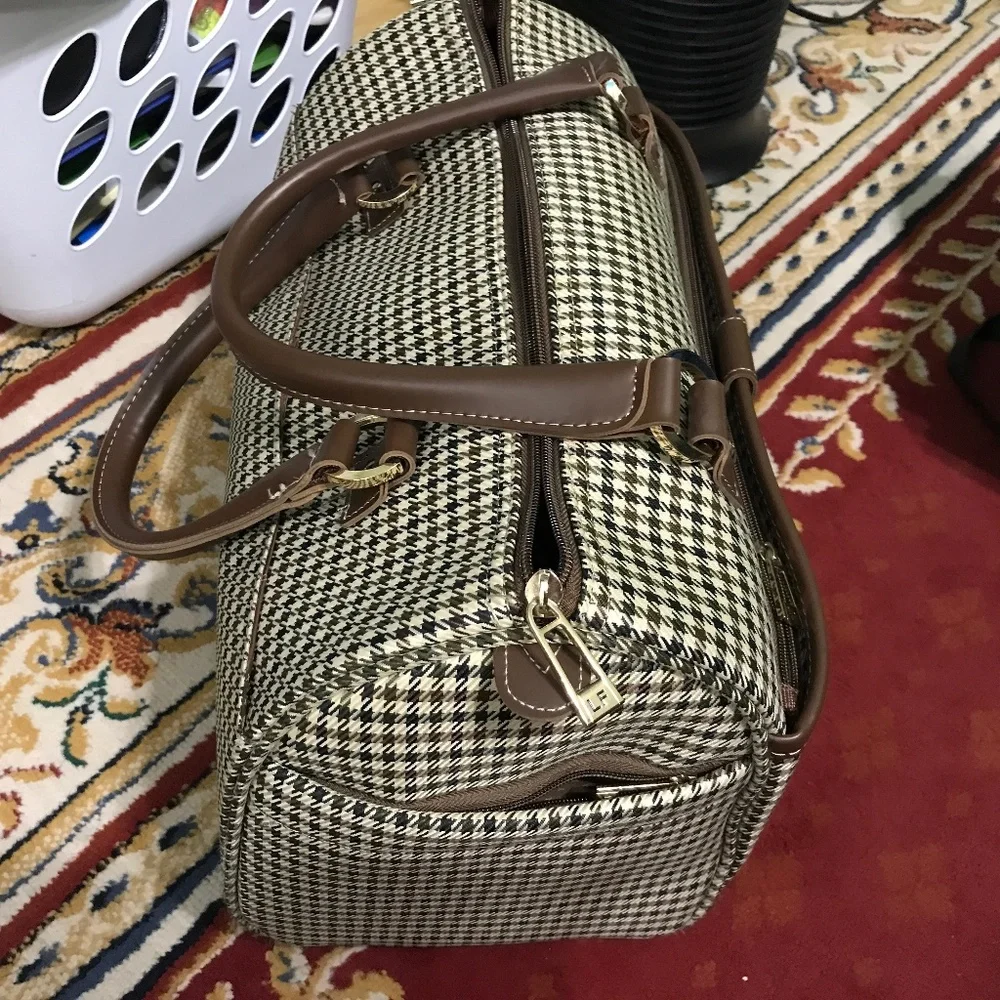 London Fog Oxford 360HL Houndstooth Satchel Cabin Bag Carry On Travel 8900